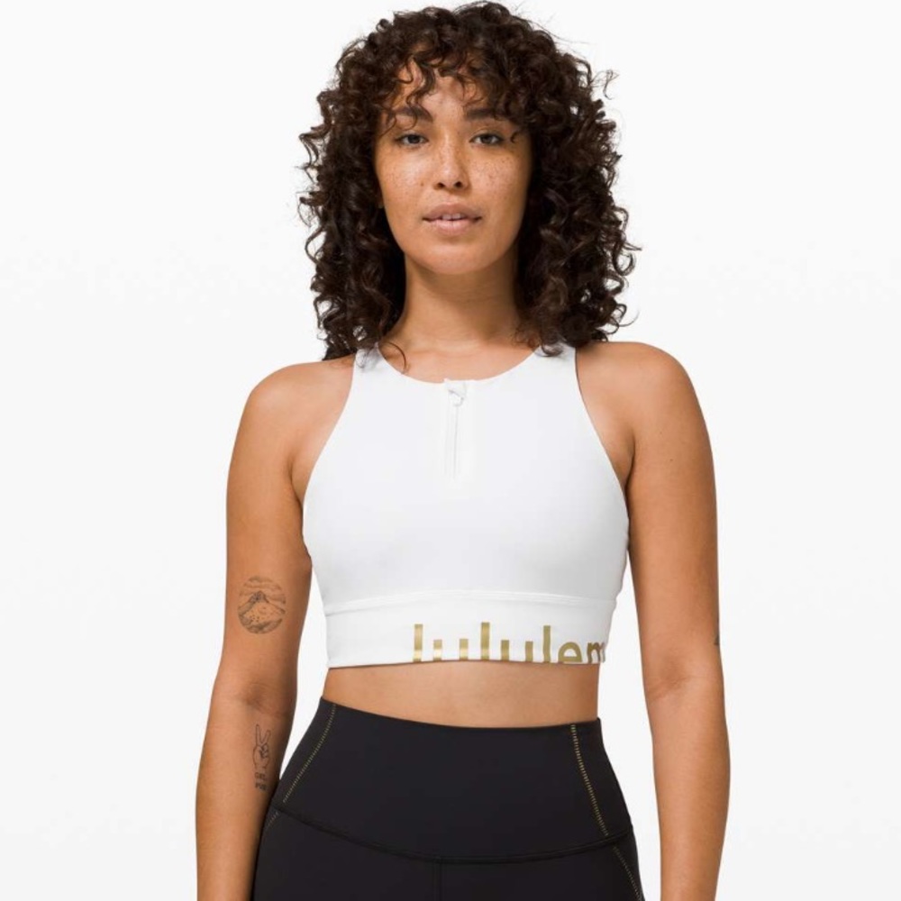 Lululemon Size 6 Energy High Neck Long Line Zip Special Edition Sports Bra White